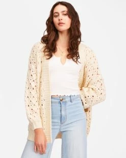 BILLABONG Hideaway Open Front Cardigan Sweater WHITE CAP