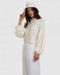 BILLABONG Sunray Sweater WHITE -Women Clothing Shop abjsw00190 billabongw wht sd1