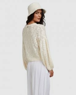 BILLABONG Sunray Sweater WHITE -Women Clothing Shop abjsw00190 billabongw wht sd2