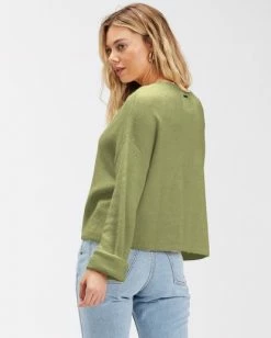BILLABONG Short N Sweet 2 Cropped Cardigan Sweater AVOCADO -Women Clothing Shop abjsw00194 billabongw avo bck1