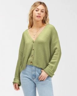 BILLABONG Short N Sweet 2 Cropped Cardigan Sweater AVOCADO