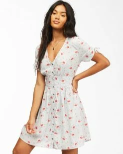 BILLABONG Twirl Twist V-Neck Mini Dress ICE BLUE -Women Clothing Shop abjwd00204 billabongw icb sd1