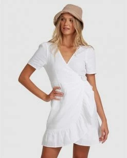 BILLABONG Crosshatch Wrap Mini Dress WHITE