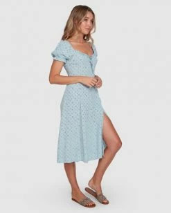 BILLABONG Seamist Midi Dress BLUE -Women Clothing Shop abjwd00274 billabongwg blu bck1