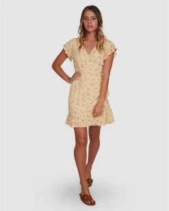 BILLABONG Pretty Moon Wrap Dress MELLOW YELLOW -Women Clothing Shop abjwd00285 billabongsg mly frt1