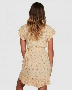 BILLABONG Pretty Moon Wrap Dress MELLOW YELLOW -Women Clothing Shop abjwd00285 billabongwg mly bck1