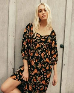 BILLABONG Swept Away Midi Dress OFF BLACK -Women Clothing Shop abjwd00327 billabongl bk1 frt1