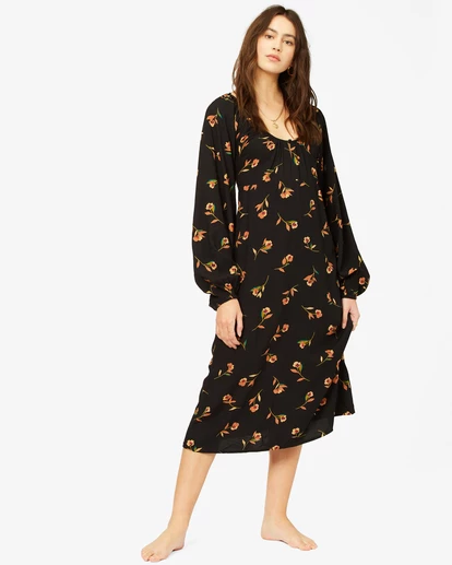 BILLABONG Sweet To Me Long Sleeve Midi Dress BLACK 2 BILLABONG Sweet To Me Long Sleeve Midi Dress BLACK - Image 2