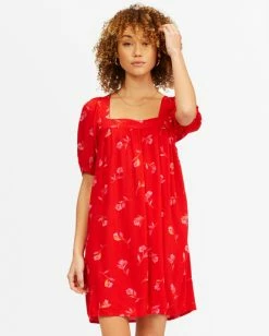 BILLABONG Bay Side Babydoll Dress RED VELVET