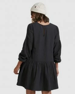 BILLABONG Wishes Tiered Dress BLACK -Women Clothing Shop abjwd00346 billabongw blk bck1