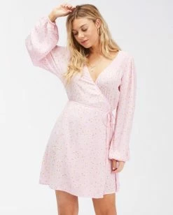 BILLABONG Spring Romance Mini Wrap Dress PINK LADY -Women Clothing Shop abjwd00354 billabongw mee0 frt1