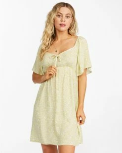 BILLABONG Secret Garden Babydoll Mini Dress LIME