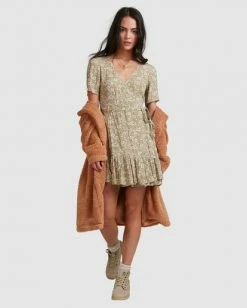 BILLABONG Little River Wrap Mini Dress OLIVE -Women Clothing Shop abjwd00380 billabongw olv frt2