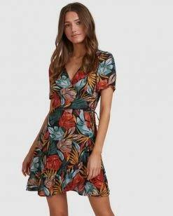 BILLABONG Sundaze Wrap Mini Dress BLACK -Women Clothing Shop abjwd00393 billabongw blk frt1