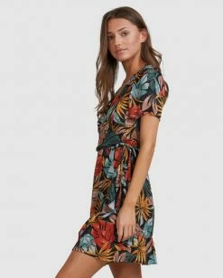 BILLABONG Sundaze Wrap Mini Dress BLACK -Women Clothing Shop abjwd00393 billabongw blk sd1