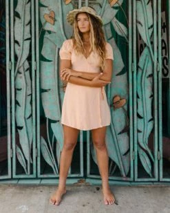 BILLABONG Hot Tropics Wrap Mini Dress MELON FADE