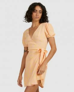 BILLABONG Hot Tropics Wrap Mini Dress MELON FADE -Women Clothing Shop abjwd00413 billabongw mfd sd1
