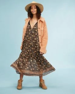 BILLABONG Storm Rider Shift Midi Dress OFF BLACK