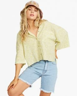 BILLABONG All Good Button-Down Top LIME -Women Clothing Shop abjwt00179 billabongw lim frt1