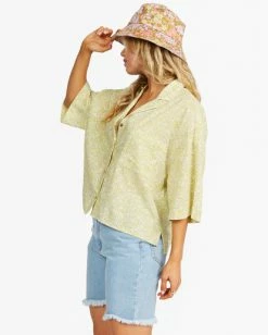 BILLABONG All Good Button-Down Top LIME -Women Clothing Shop abjwt00179 billabongw lim sd1