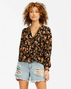 BILLABONG Desert Daze Peasant Top BLACK 1