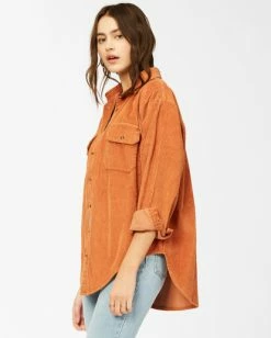 BILLABONG So Stoked Cord Long Sleeve Top ANTIQUE WHITE -Women Clothing Shop abjwt00232 billabongw tof sd1