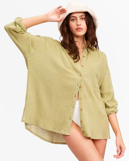 BILLABONG In The Tide Striped Button-Down Shirt SALT CRYSTAL 4 BILLABONG In The Tide Striped Button-Down Shirt SALT CRYSTAL - Image 4