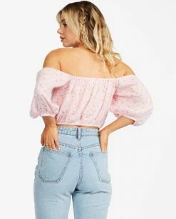 BILLABONG Sun City Off-The-Shoulder Crop Top PINK LADY -Women Clothing Shop abjwt00252 billabongw mee0 bck1