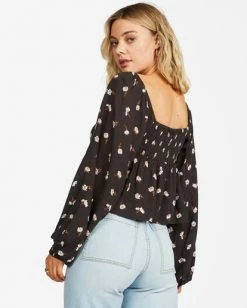 BILLABONG Love You More Long Sleeve Sweetheart Blouse OFF BLACK -Women Clothing Shop abjwt00254 billabongw ofb bck1