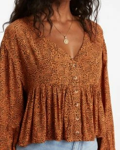 BILLABONG Easy Street Long Sleeve Blouse TOFFEE 7 BILLABONG Easy Street Long Sleeve Blouse TOFFEE -Women Clothing Shop abjwt00255 billabongw tof dtl1