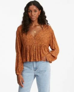 BILLABONG Easy Street Long Sleeve Blouse TOFFEE
