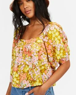 BILLABONG Beach Daze Puff Sleeve Crop Top MOSS 7 BILLABONG Beach Daze Puff Sleeve Crop Top MOSS -Women Clothing Shop abjwt00258 billabongw mos dtl1