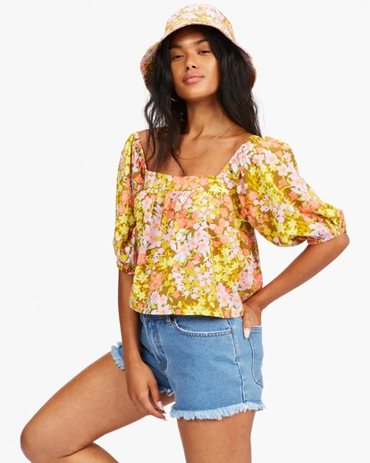 BILLABONG Beach Daze Puff Sleeve Crop Top MOSS 1 BILLABONG Beach Daze Puff Sleeve Crop Top MOSS