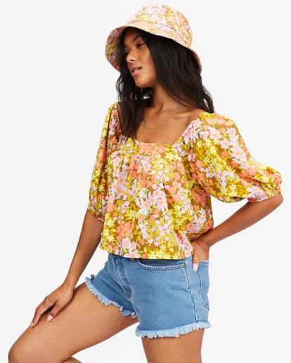 BILLABONG Beach Daze Puff Sleeve Crop Top MOSS 2 BILLABONG Beach Daze Puff Sleeve Crop Top MOSS - Image 2