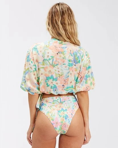 BILLABONG Too Cute Puff Sleeve Crop Top WHITE/MULTI 4 BILLABONG Too Cute Puff Sleeve Crop Top WHITE/MULTI - Image 4