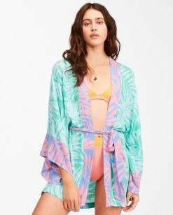 BILLABONG Loveland Kimono Beach Cover-Up TROPICAL GREEN