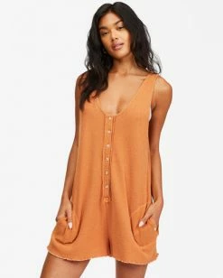 BILLABONG Fade Away Button-Up Knit Romper OFF BLACK