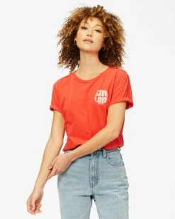 BILLABONG Give Love Overdyed Boyfriend T-Shirt RED VELVET