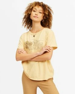 BILLABONG Desert Sunflower Overdyed Boyfriend T-Shirt RAFFIA