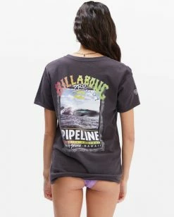 BILLABONG Pipeline Poster Overdyed Boyfriend T-Shirt OFF BLACK -Women Clothing Shop abjzt00682 billabongw ofb bck1