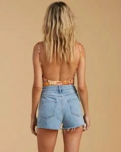 BILLABONG Salty Blonde Salt Washed Denim Short ALOHA WASH -Women Clothing Shop j2243bsa billabongw aow bck1