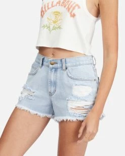 BILLABONG Drift Away Frayed Denim Shorts COSTA BLUE -Women Clothing Shop j251ubdr billabongw wad dtl1