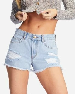 BILLABONG Drift Away Frayed Denim Shorts COSTA BLUE -Women Clothing Shop j251ubdr billabongw wad dtl2