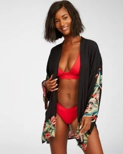 BILLABONG Parisian Nights Kimono Wrap Top OFF BLACK
