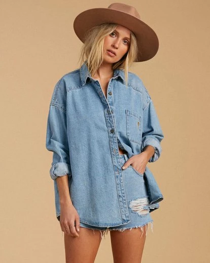 BILLABONG Salty Blonde Feeling Salty Denim Buttondown Shirt ALOHA WASH 2 BILLABONG Salty Blonde Feeling Salty Denim Buttondown Shirt ALOHA WASH - Image 2