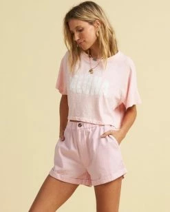 BILLABONG Salty Blonde Just Beachin Cropped T-Shirt PRIMROSE -Women Clothing Shop j9123bju billabongw prr sd1