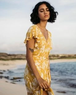 BILLABONG Wrap And Roll Dress BRIGHT GOLD