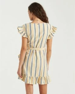 BILLABONG Wrap And Roll Mini Dress PALE YELLOW -Women Clothing Shop jd513bwr billabongw pal bck1