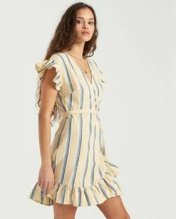 BILLABONG Wrap And Roll Mini Dress PALE YELLOW -Women Clothing Shop jd513bwr billabongw pal frt2