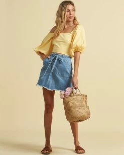 BILLABONG Salty Blonde Tied Up Denim Skirt ALOHA WASH
